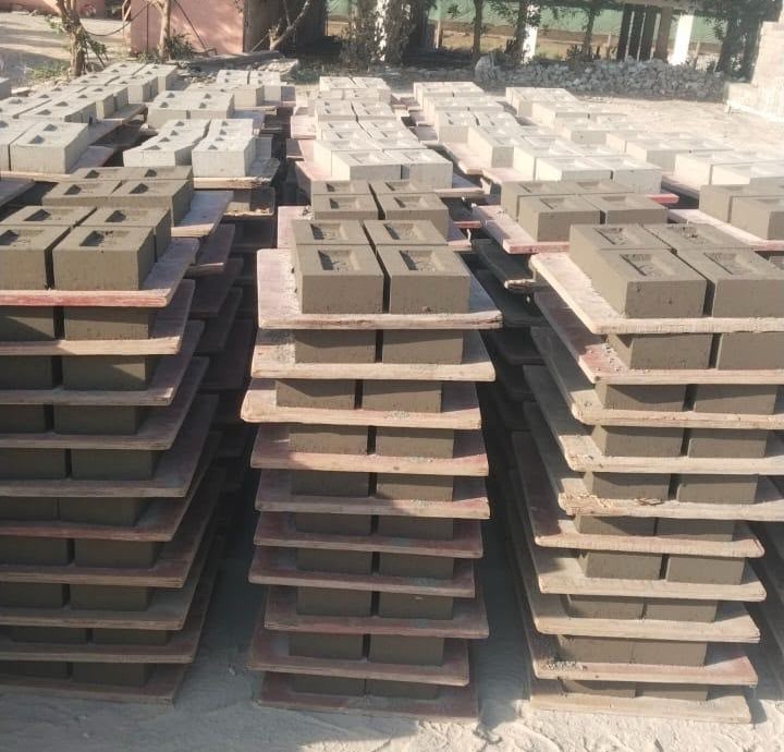 Fly-ash bricks stacked at the Gurukrupa Enterprises yard